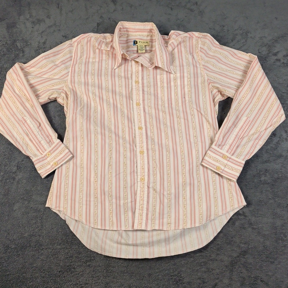VTG 90's Men's L Fink Clothing Button Up Long Sleeve Pink&Gold Striped Shirt XL